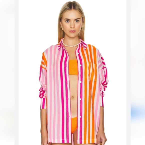 Revolve Beach Riot Alexa Swim Cover-Up Top in Sunset Stripes Size L/ XL - Picture 1 of 9